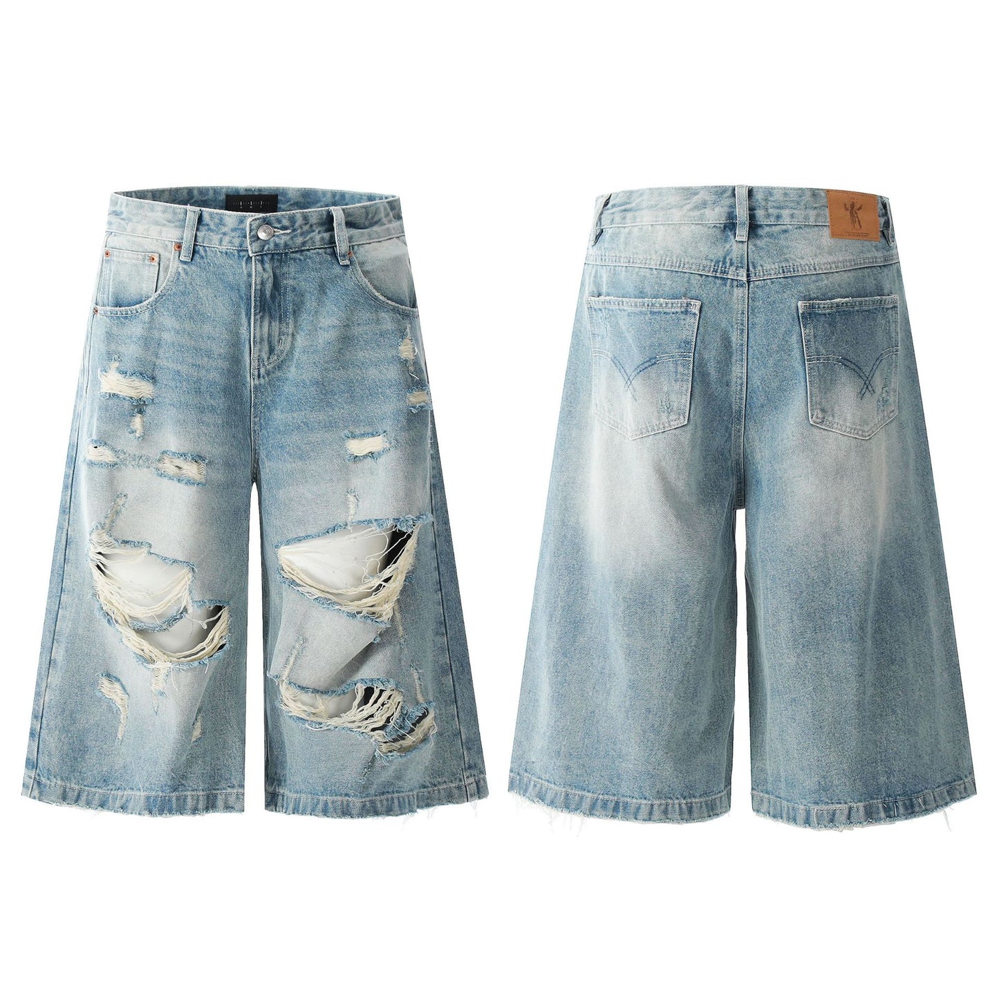 Design Seven-Quarter Denim Pants Washed Loose Straight Trendy Shorts