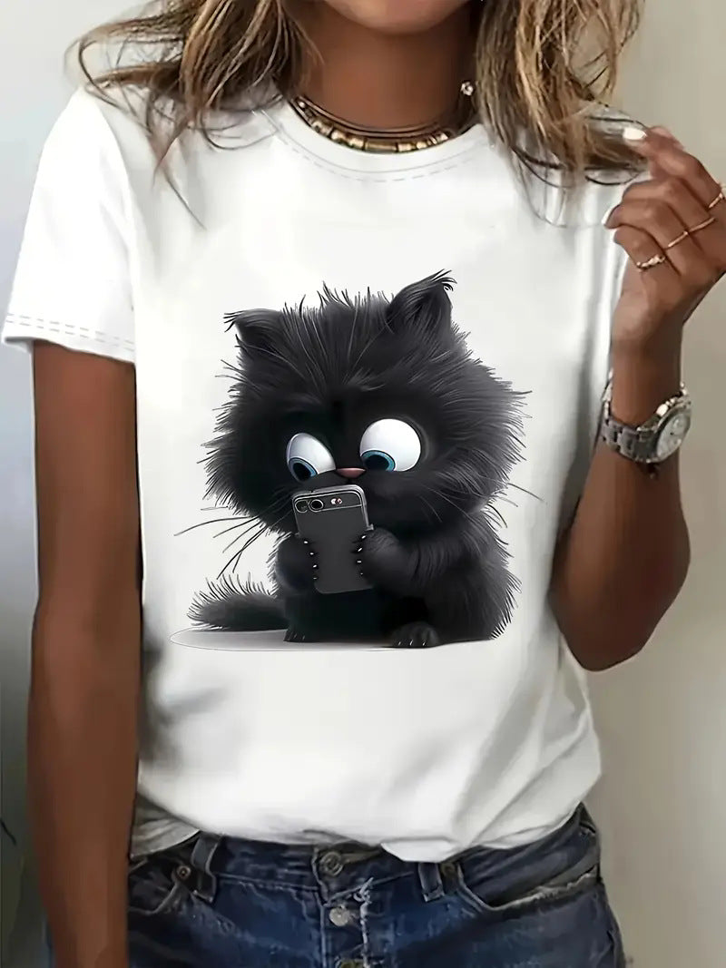 Women's Short Sleeve Animal Round Neck Top