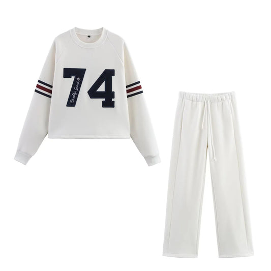 Women's Digital and Striped Belt Decorated Hoodie + Digital Long Pants Set