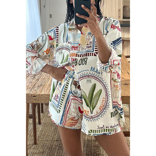 Casual Long Sleeve Loose Two-Piece Set with Drawstring Pockets for Vacation