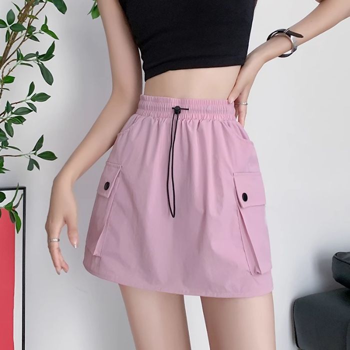 Gray Workwear Skirt Women's Summer Thin High-Waist A-Line Wide-Leg Mini Skirt American Quick-Dry Short Skirt Pants