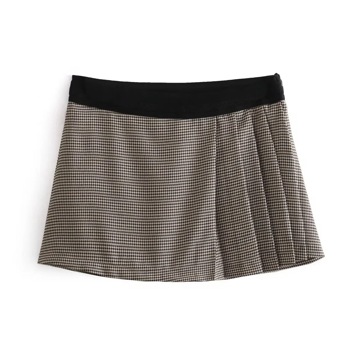 Women's Clothing INS Spliced Houndstooth Small Jacket Pleated Skirt Pants Set