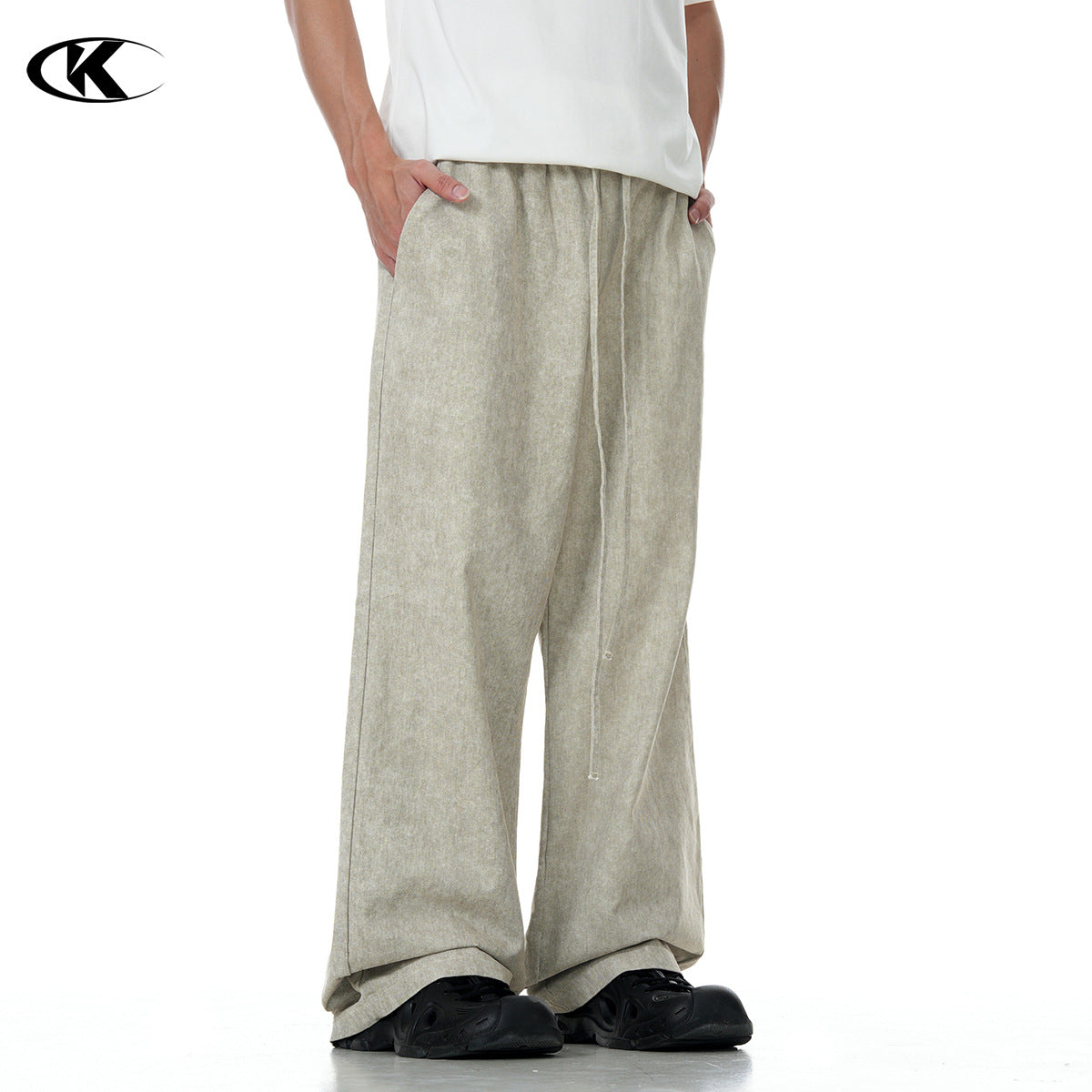 Retro Loose Fit Slimming Trendy Distressed Three-Dimensional Straight Leg Long Pants