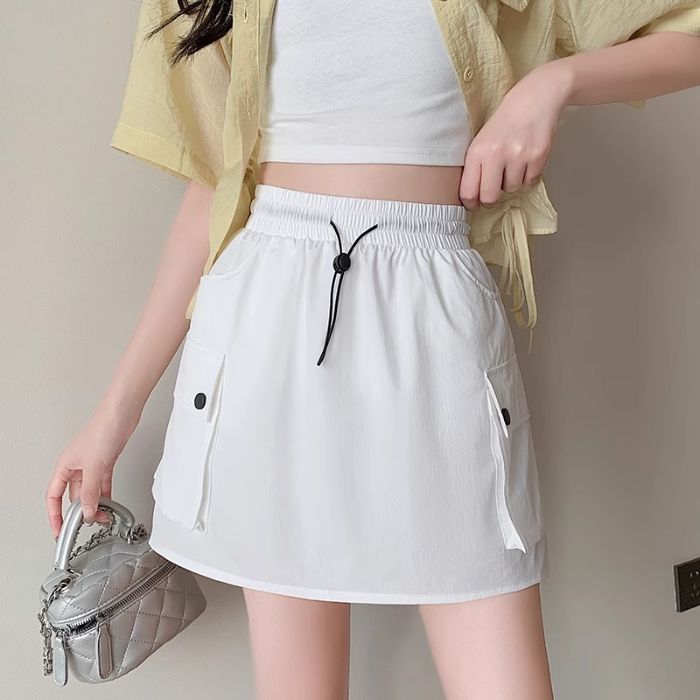 Gray Workwear Skirt Women's Summer Thin High-Waist A-Line Wide-Leg Mini Skirt American Quick-Dry Short Skirt Pants