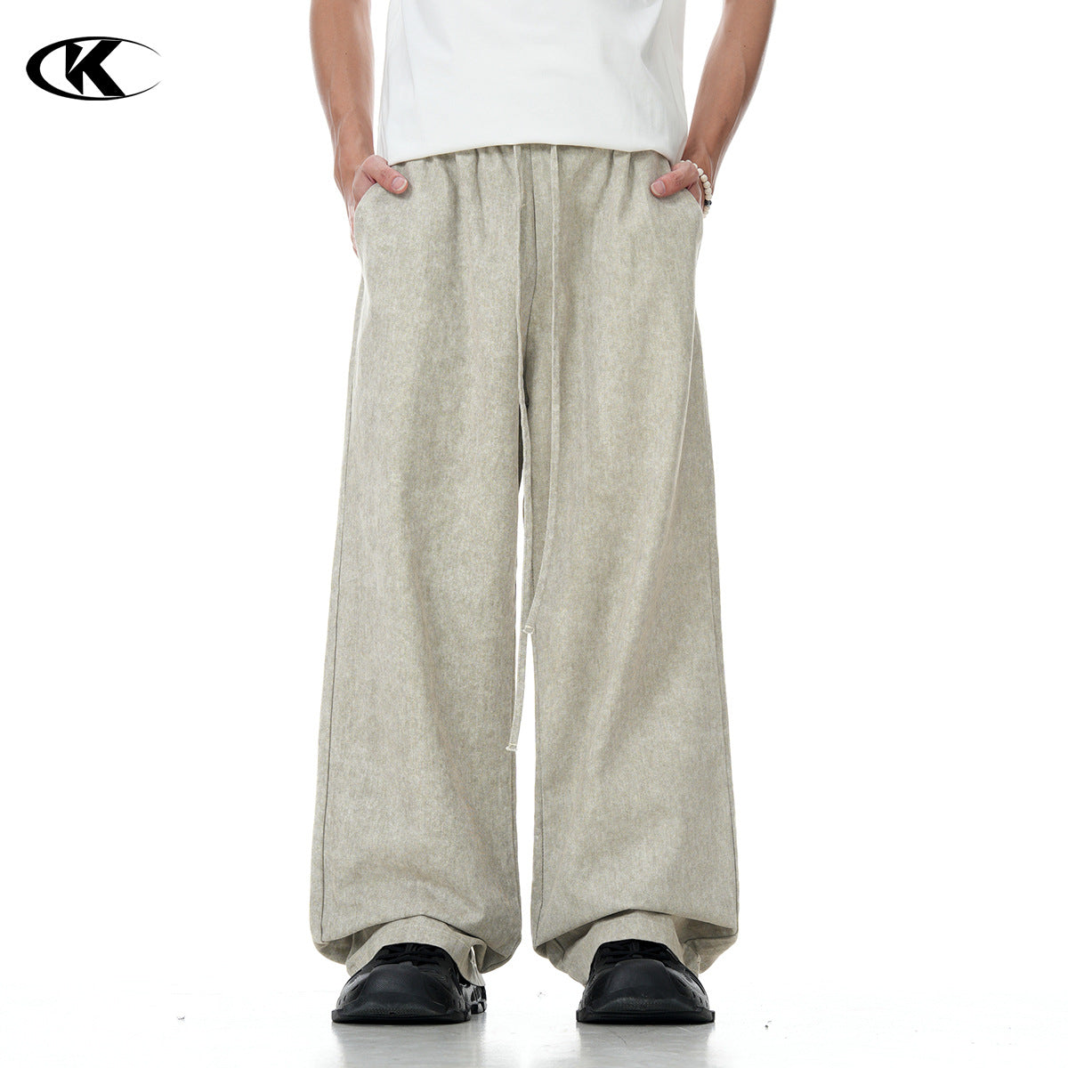 Retro Loose Fit Slimming Trendy Distressed Three-Dimensional Straight Leg Long Pants