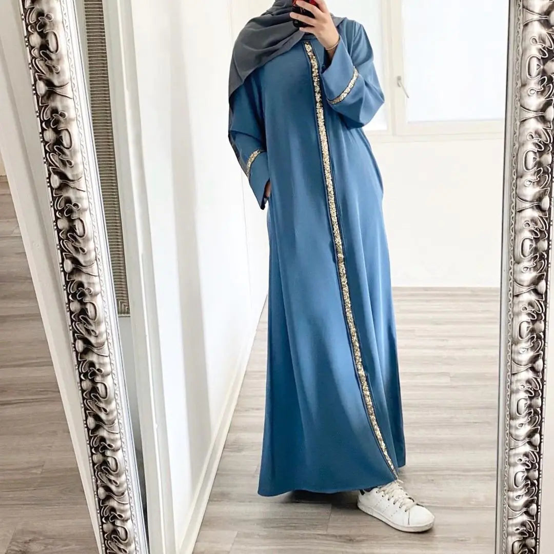 Muslim Women's Robe with Sequins and Trim Design