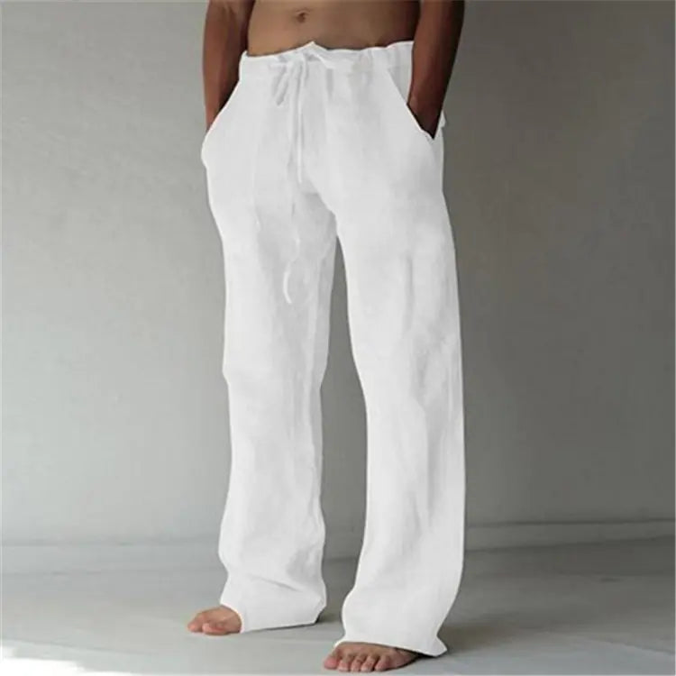 Men's Casual Loose Fit Cotton Linen Drawstring Pants