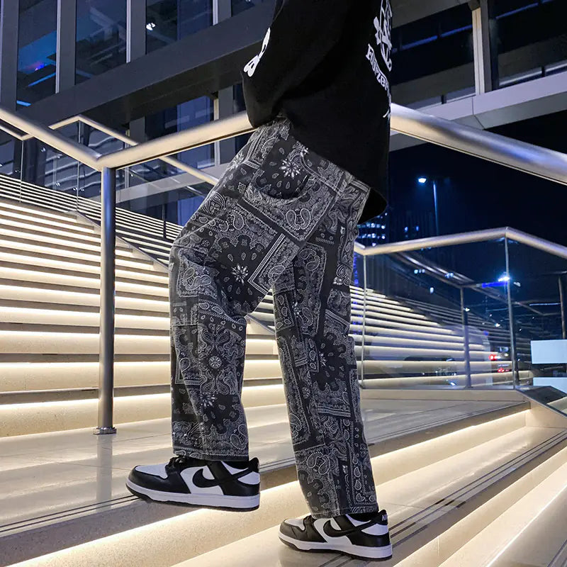 Men's Trendy Black Loose Fit Wide Leg Jeans