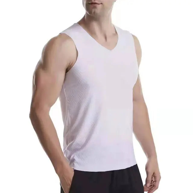Men's V-Neck Quick-Dry Ice Silk Sleeveless T-Shirt