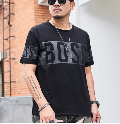 Plus Size Black Graphic Short Sleeve T-Shirt for Men