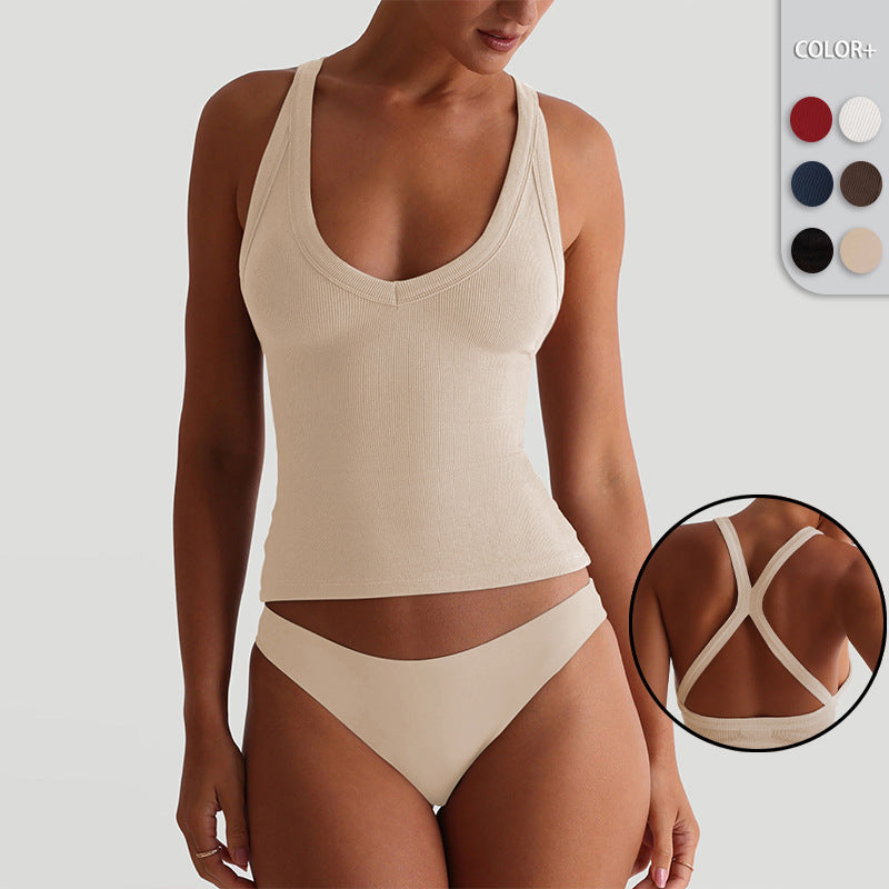 Women's Solid Color Backless Camisole Sexy Sporty Open-Back Outerwear