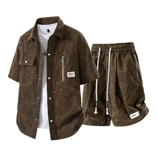 Short sleeved summer casual short sleeved shirt shorts men's two-piece set