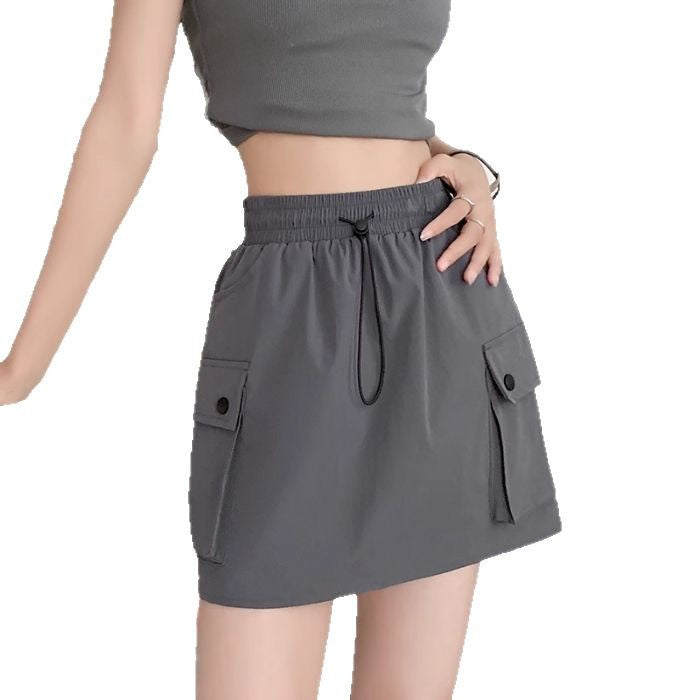 Gray Workwear Skirt Women's Summer Thin High-Waist A-Line Wide-Leg Mini Skirt American Quick-Dry Short Skirt Pants