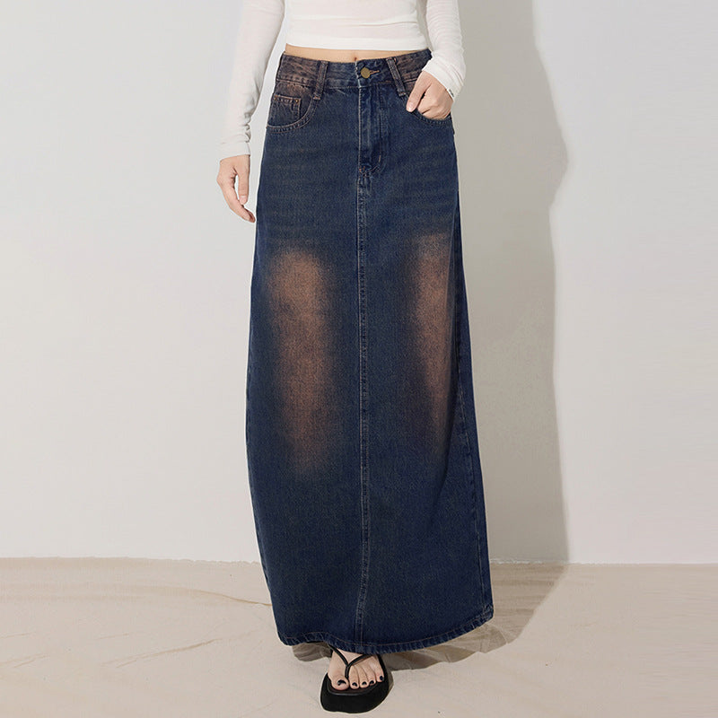Sensational Versatile Personalized Denim Midi Skirt Women Spring  Slimming Heightening Denim Long Skirt