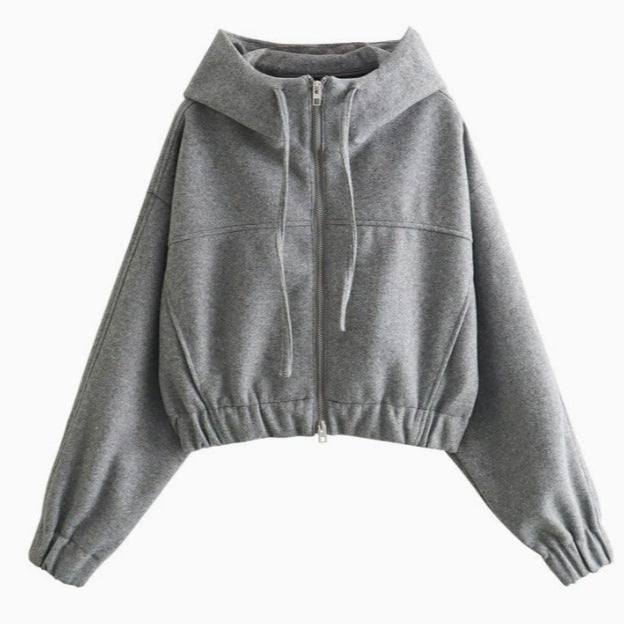 Fashionable Casual Hooded Zip-Up Sweatshirt Jacket + Shorts