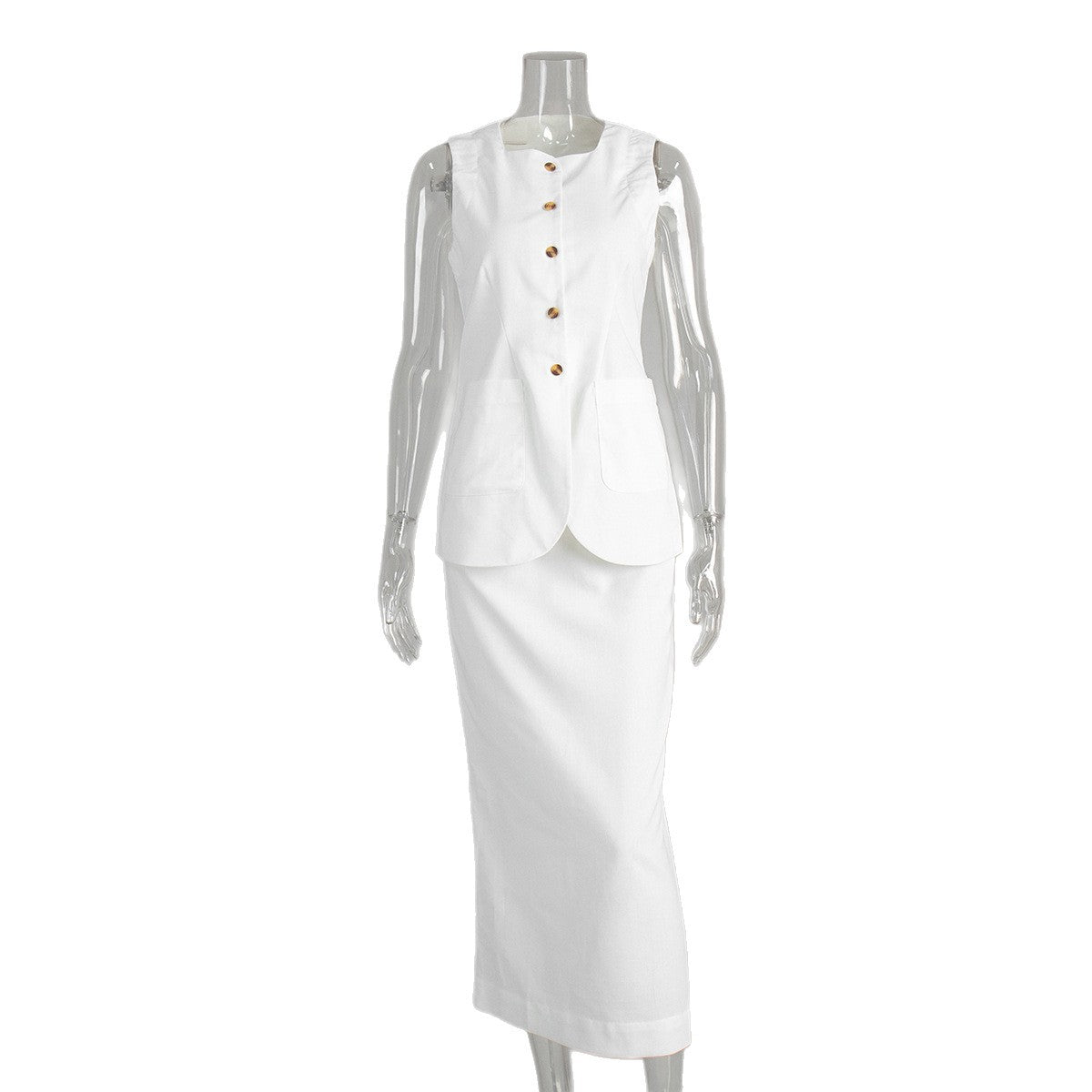 Vest High-Waist Skirt Set Linen Casual Suit for Women