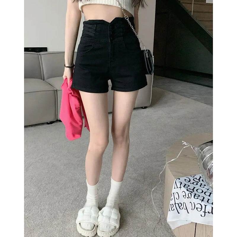 Casual A-line Denim Shorts for Women High Waist Slimming Straight Leg Jeans