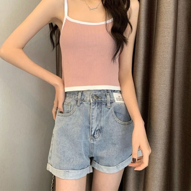 Irregular High-Waisted Denim Shorts for Women, Loose and Slimming A-Line Casual Denim Hot Pants