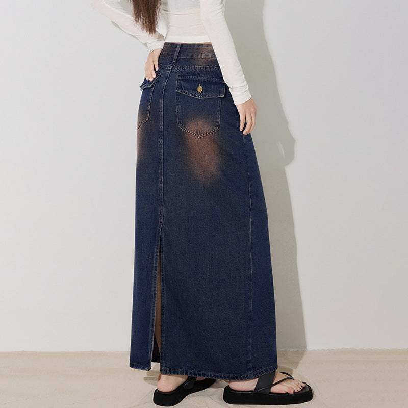 Sensational Versatile Personalized Denim Midi Skirt Women Spring  Slimming Heightening Denim Long Skirt