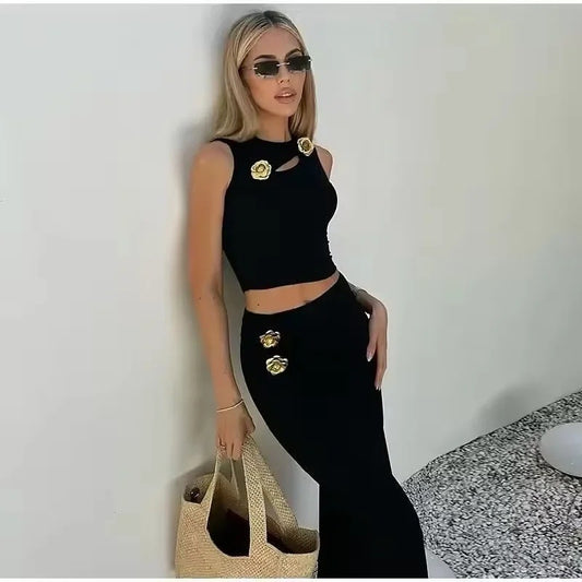 Women's Fashion Knitted Top + High-Waisted Skirt Set Seductive and Alluring