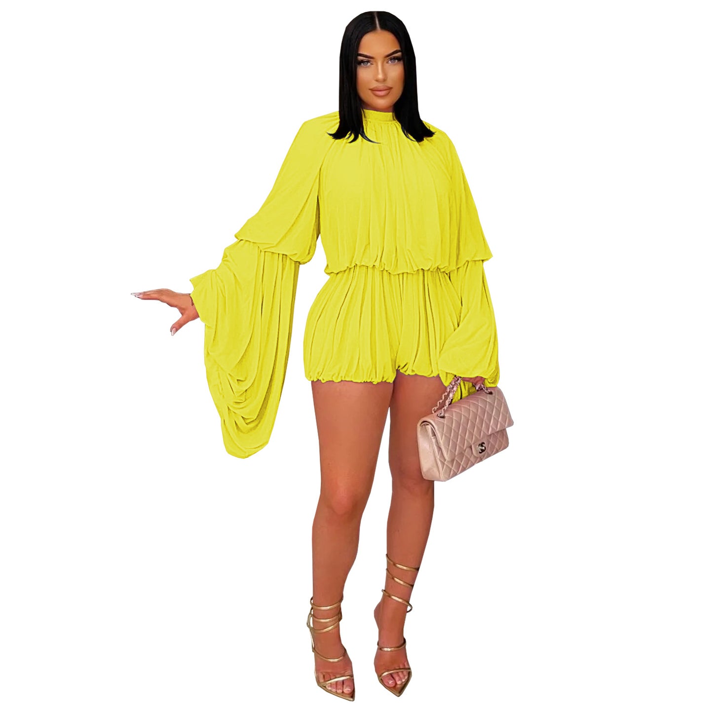 Casual Pleated Solid Color Jumpsuit Shorts