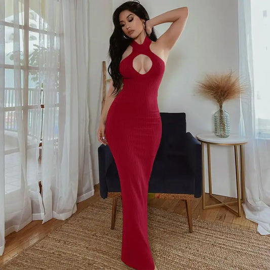 Sleeveless Slim Split Dress with Cutout Back Design