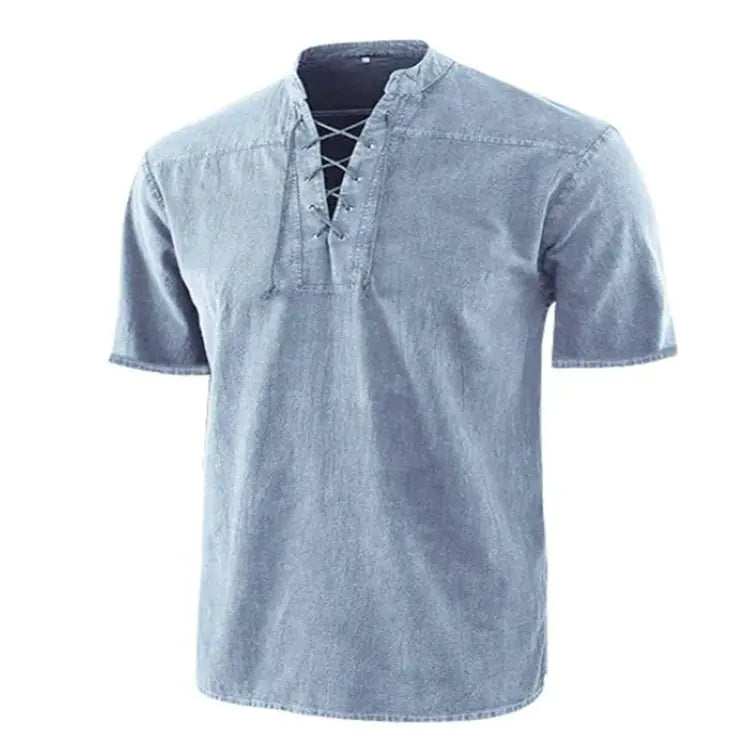 Men's Solid Color Retro Casual Short-Sleeved Shirt