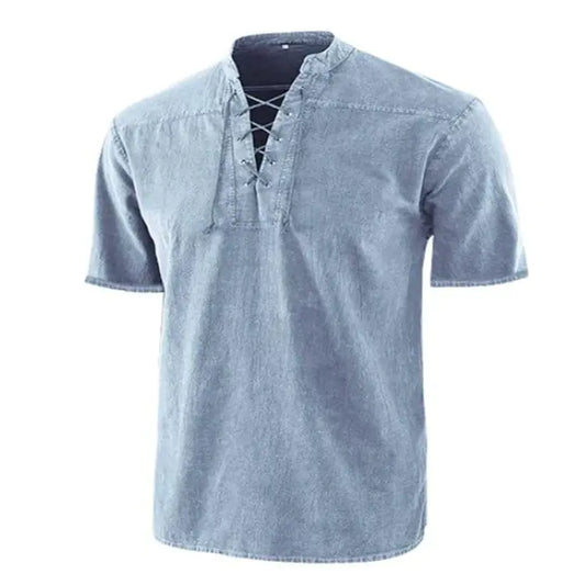 Men's Solid Color Retro Casual Short-Sleeved Shirt