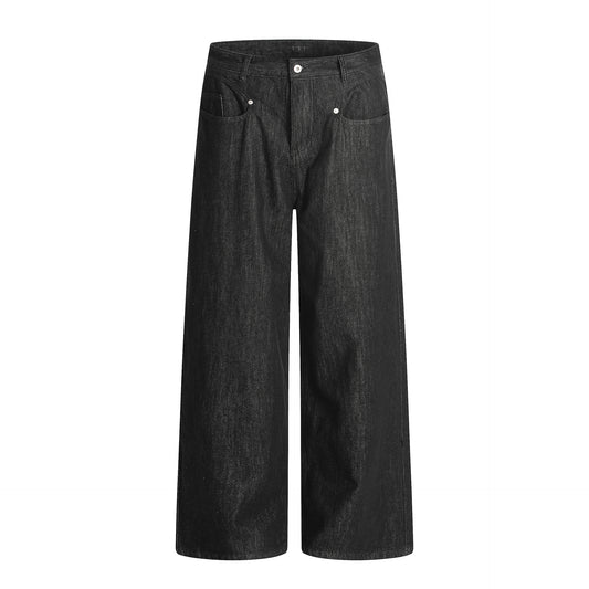 Denim Jeans Faded Unisex Straight A-Line Slim Clean Fit Versatile Long Pants