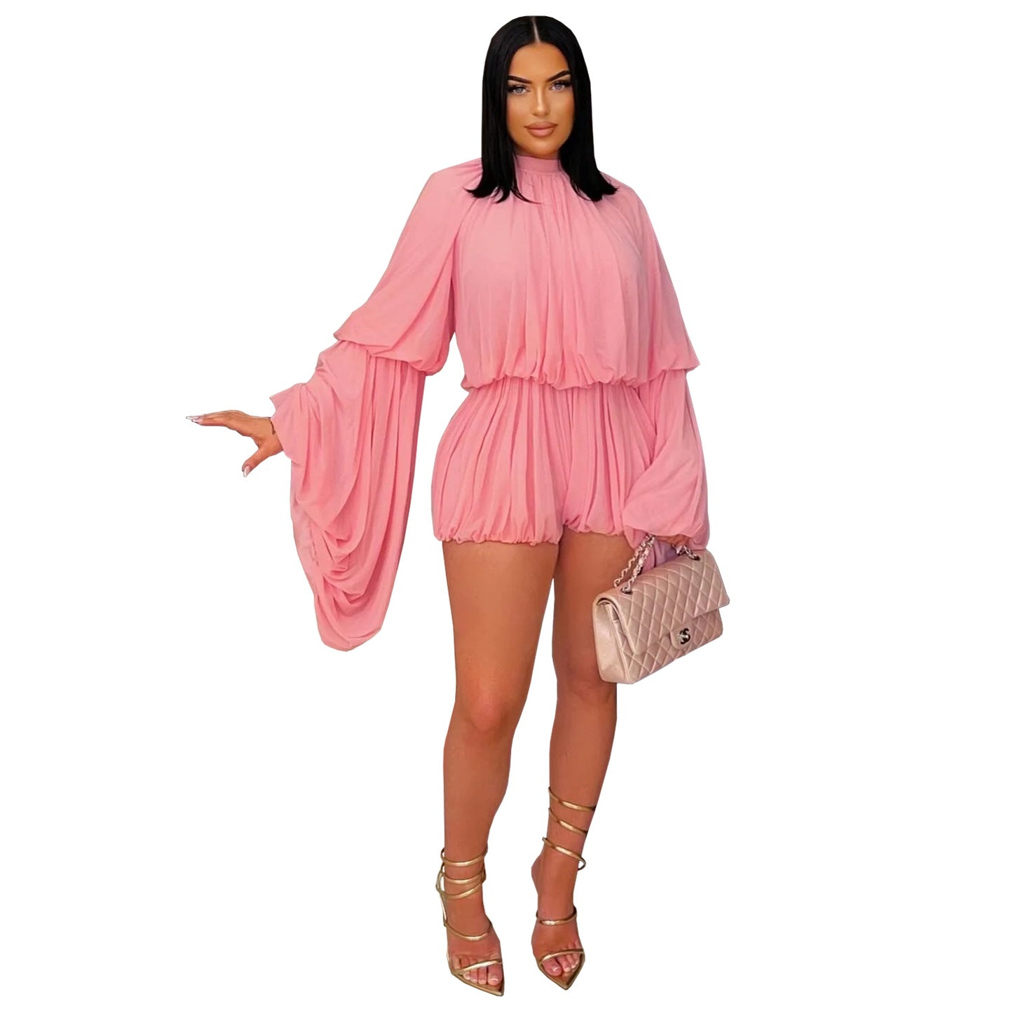 Casual Pleated Solid Color Jumpsuit Shorts