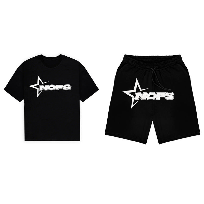 Short Sleeve Top for Men and Women, Street Hip Hop Punk Letter Print T-Shirt and Shorts