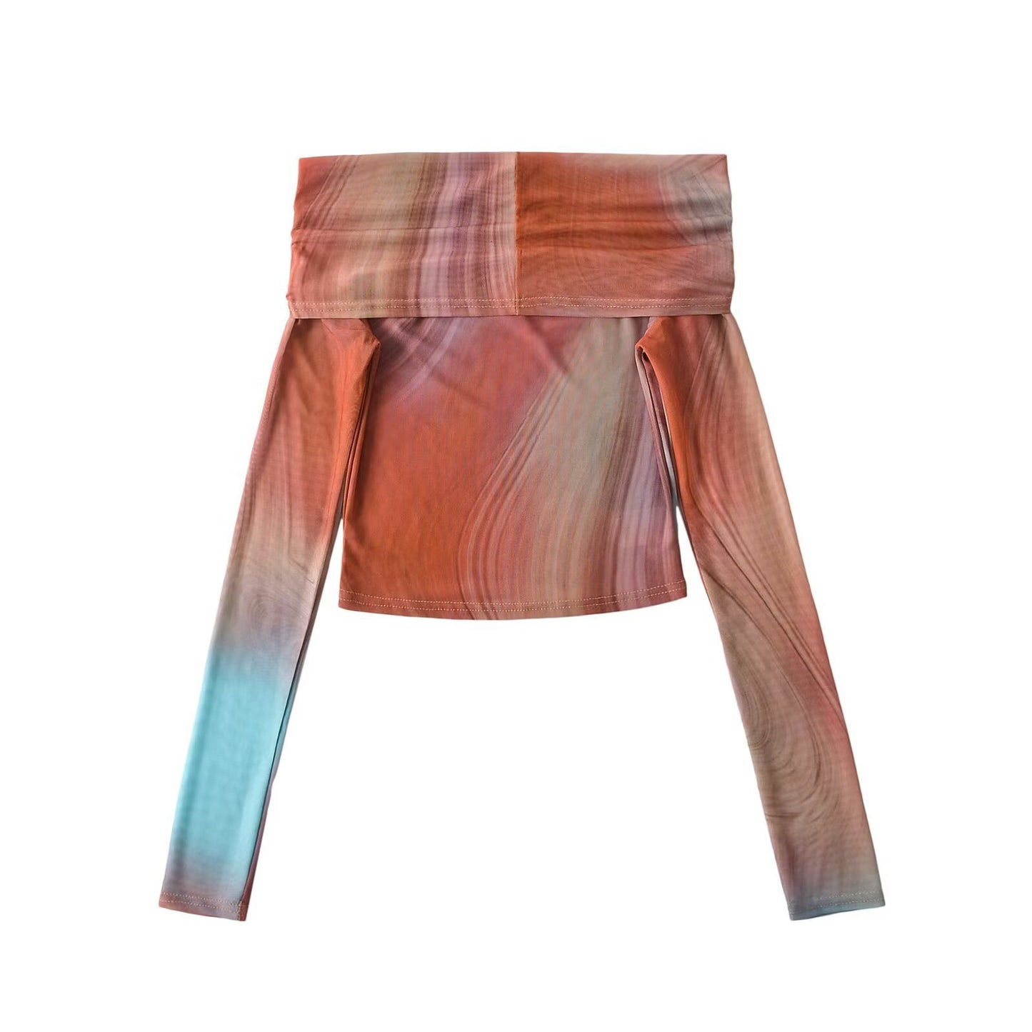 Women's Clothing Mesh Printed One-Shoulder Long Sleeve Top + Skirt