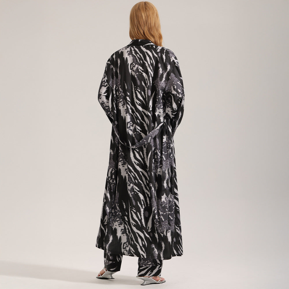 Women's summer long robe and pants three piece set