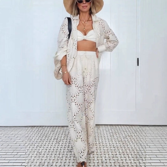Autumn and Winter New Long Sleeve Single Breasted Shirt Set INS Loose Holiday Trousers Two-piece Set