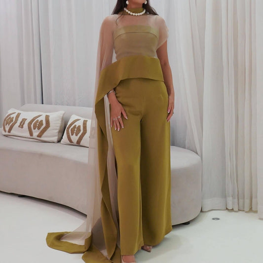Sexy Mesh Cape Dress and Jumpsuit Two-Piece Set