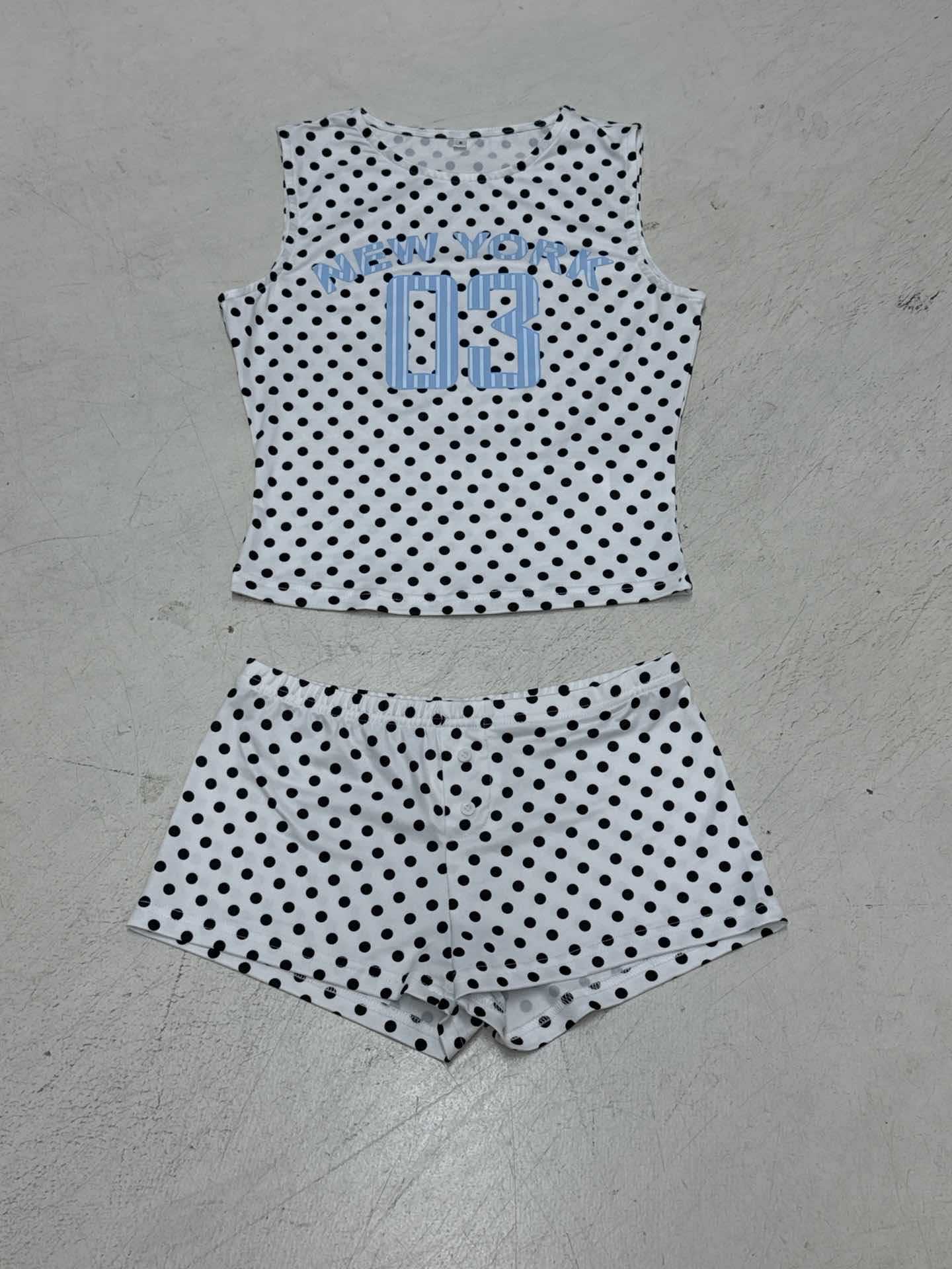 Style Digital Print Polka Dot Sleeveless Tank Top and Shorts Two-Piece Set Summer Sports Casual Spicy Girl Women's Clothing
