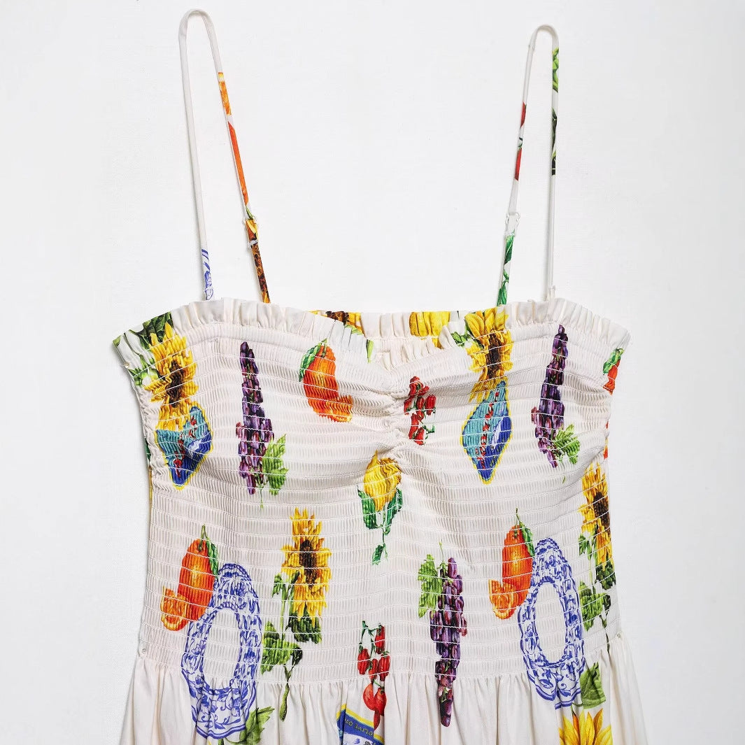 Low collar printed camisole dress for women