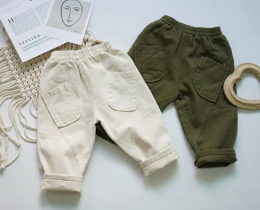 Two-Color Stitching Pocket Pants for Kids