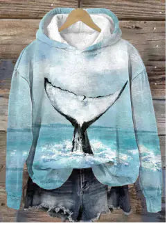 Hooded Sweatshirt Coat with Loose Draping Effect