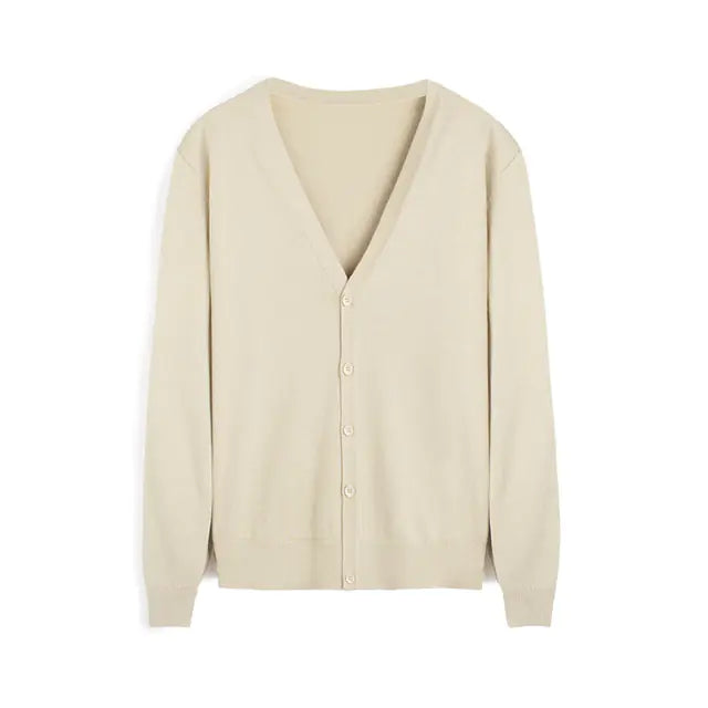 Men's V-Neck Knitted Cardigan in Solid Color