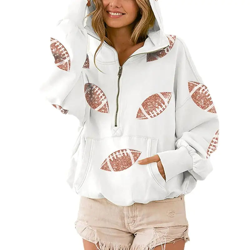 Casual Loose Long-Sleeved Hooded Printed Sweater for Women