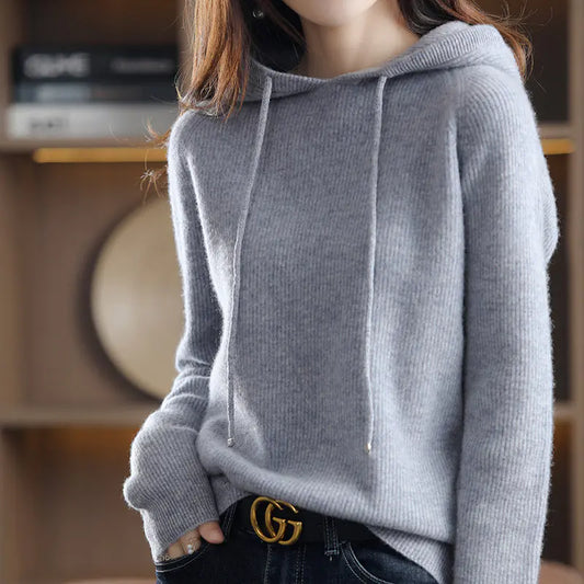 Women's Loose Short Hooded Cashmere Pullover Sweater