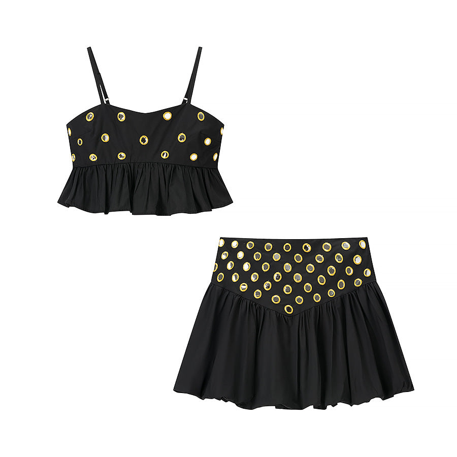 Elegant Pleated Hem Strapless Mini Skirt Set for Women
