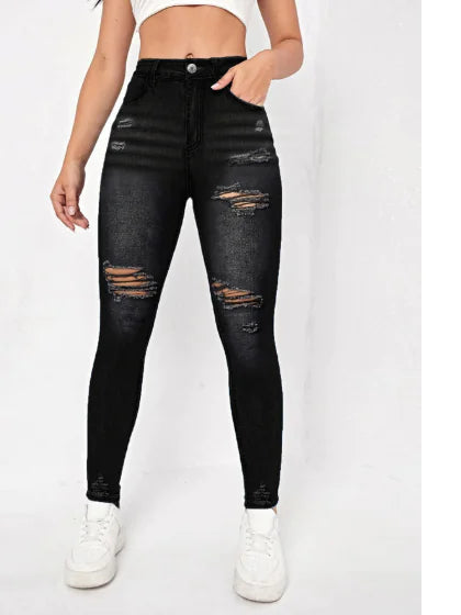 Black Ripped High-Rise Stretchy Denim Skinny Jeans