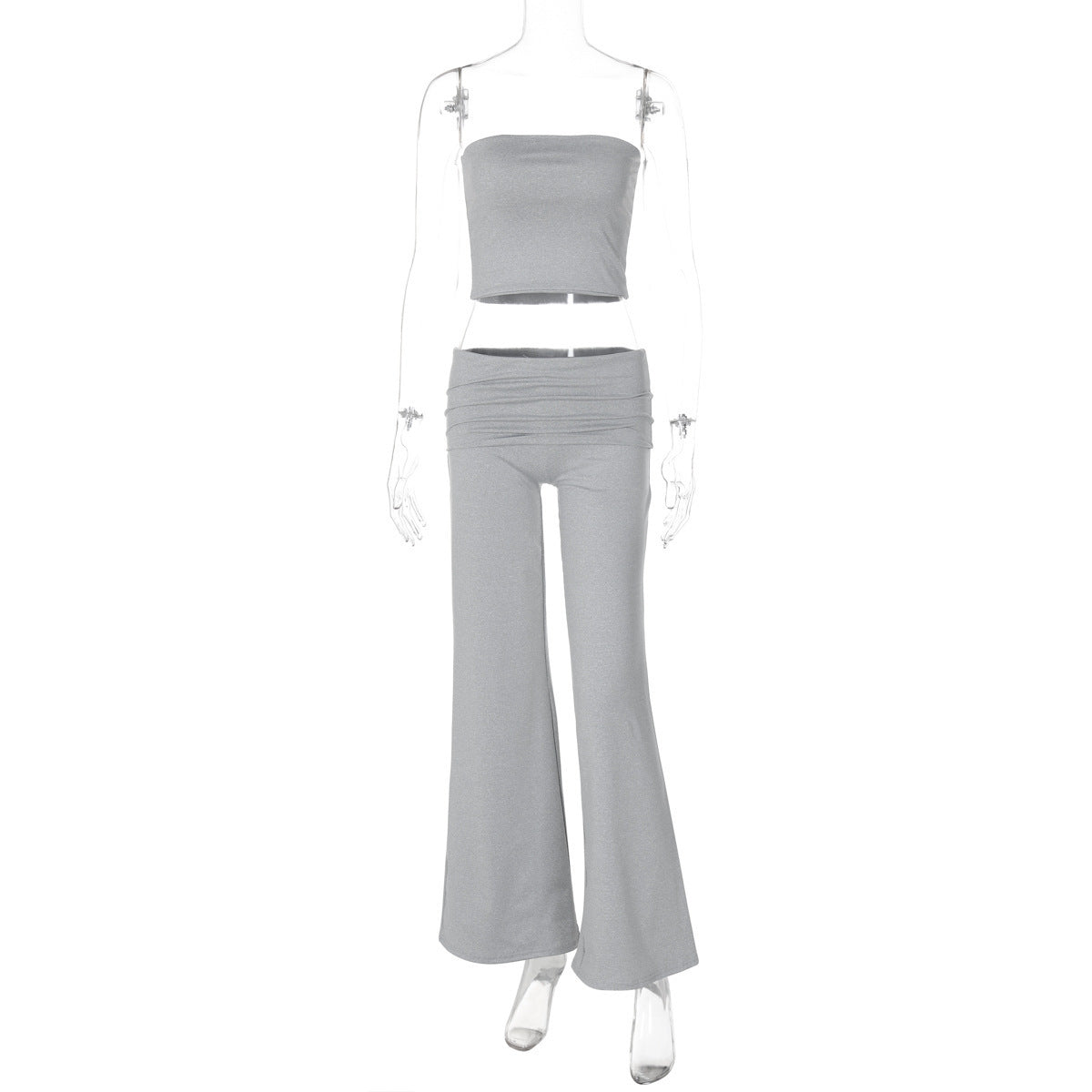 Solid Color Trumpet Neck Tube Top and Long Pants Slimming Set for Women Fashion New Arrival Summer Wear