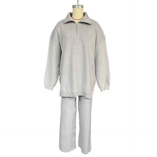 Women's Autumn and Winter Half-Zip Sweater Knit Straight Leg Long Pants Two-Piece Set