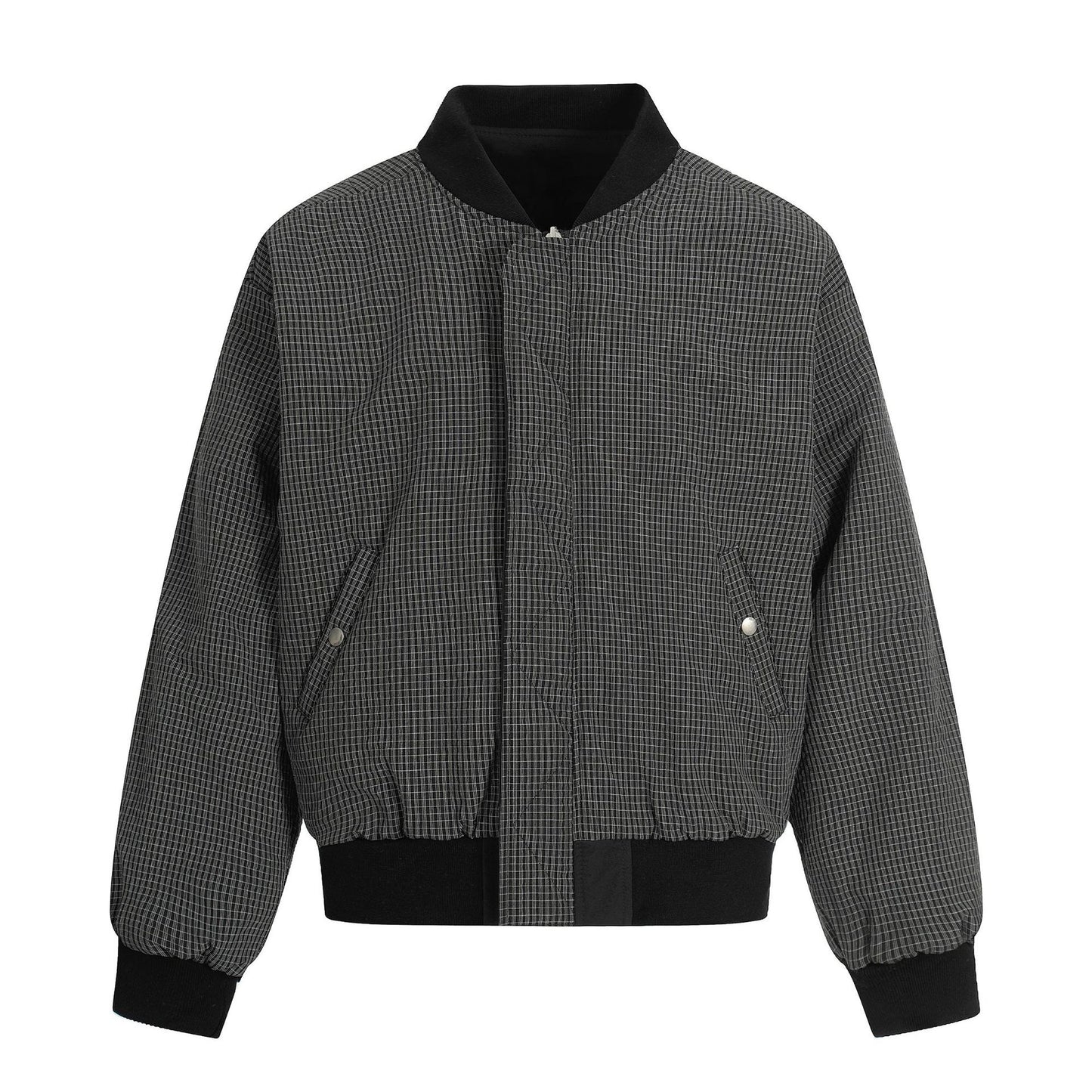Double-Sided Flight Jacket Unisex Short Wide Box Fit Simple Plaid Loose Retro Casual Outerwear
