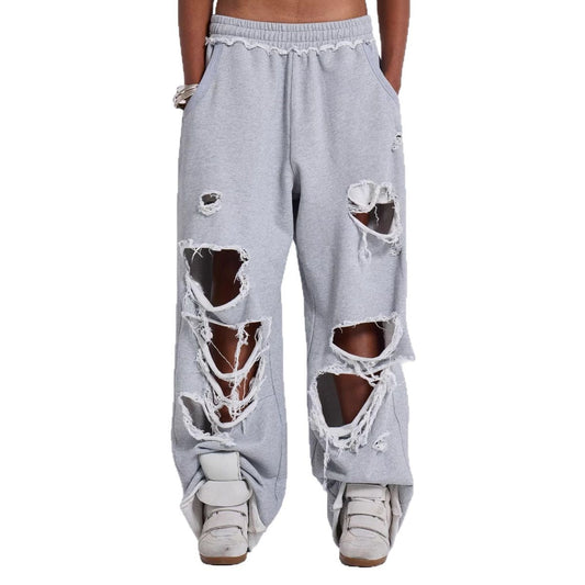 Style Trendy Casual Pants Street Hip-hop Distressed Design Wide-leg Loose Sweatpants