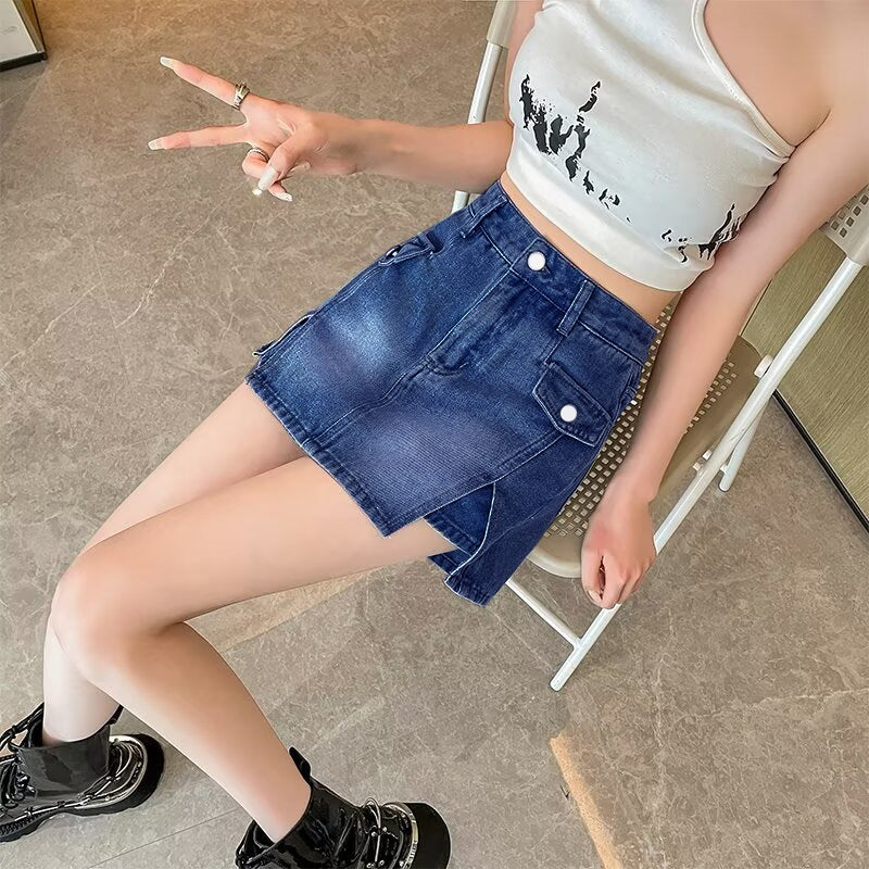 High-Waisted Slimming Denim Mini Skirt for Women, Sexy and Spicy Design, Thin Half-Length Denim Skirt