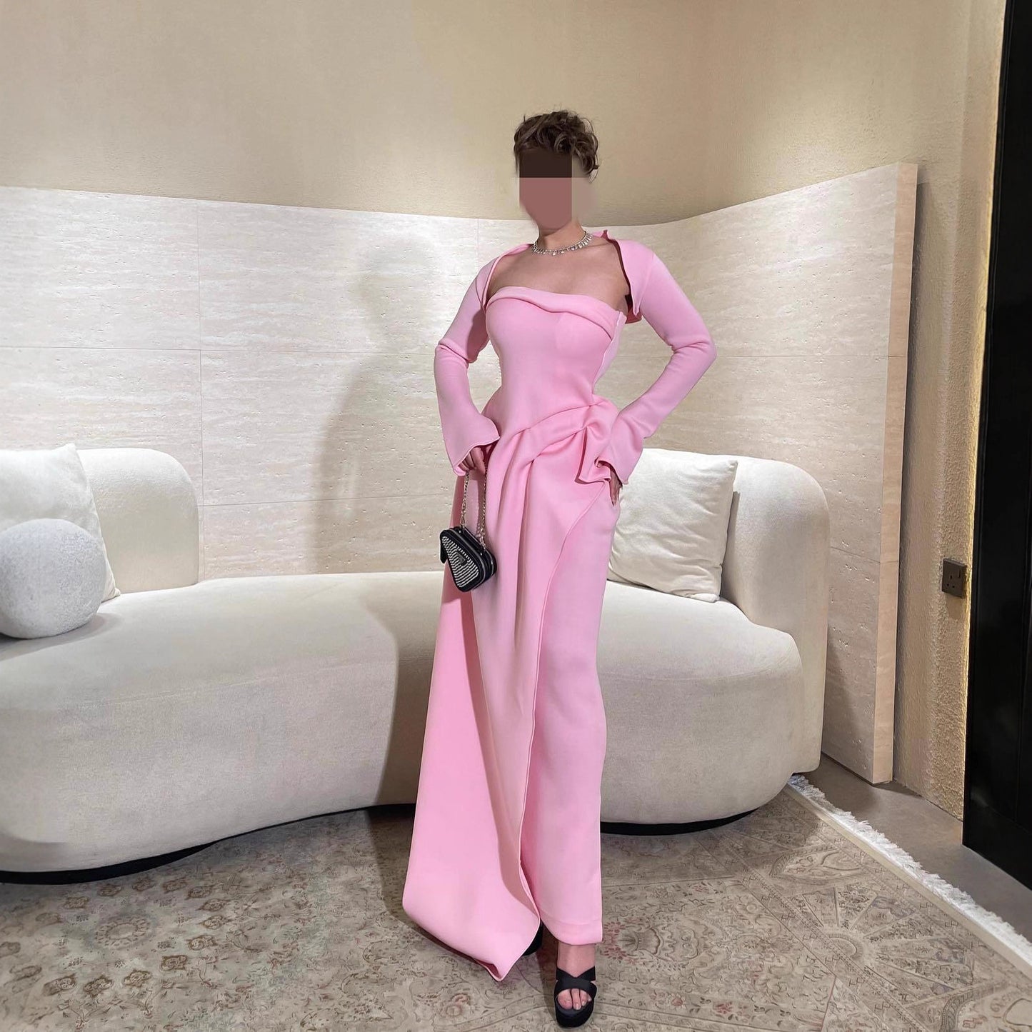 Elegant and Sexy Cape Strapless Slit Party Dress Two-Piece Set